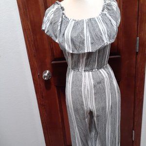 LUNIK Stripe Grey, Black & White Romper Jumpsuit - Size Medium